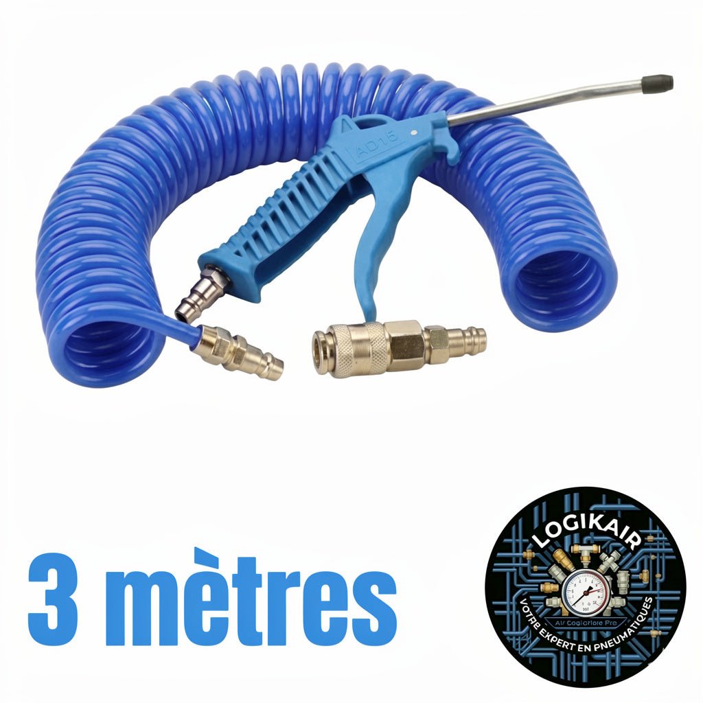 Kit Soufflette Pneumatique + Tuyau Spiralé 3m – Raccord ISO B 1/4"