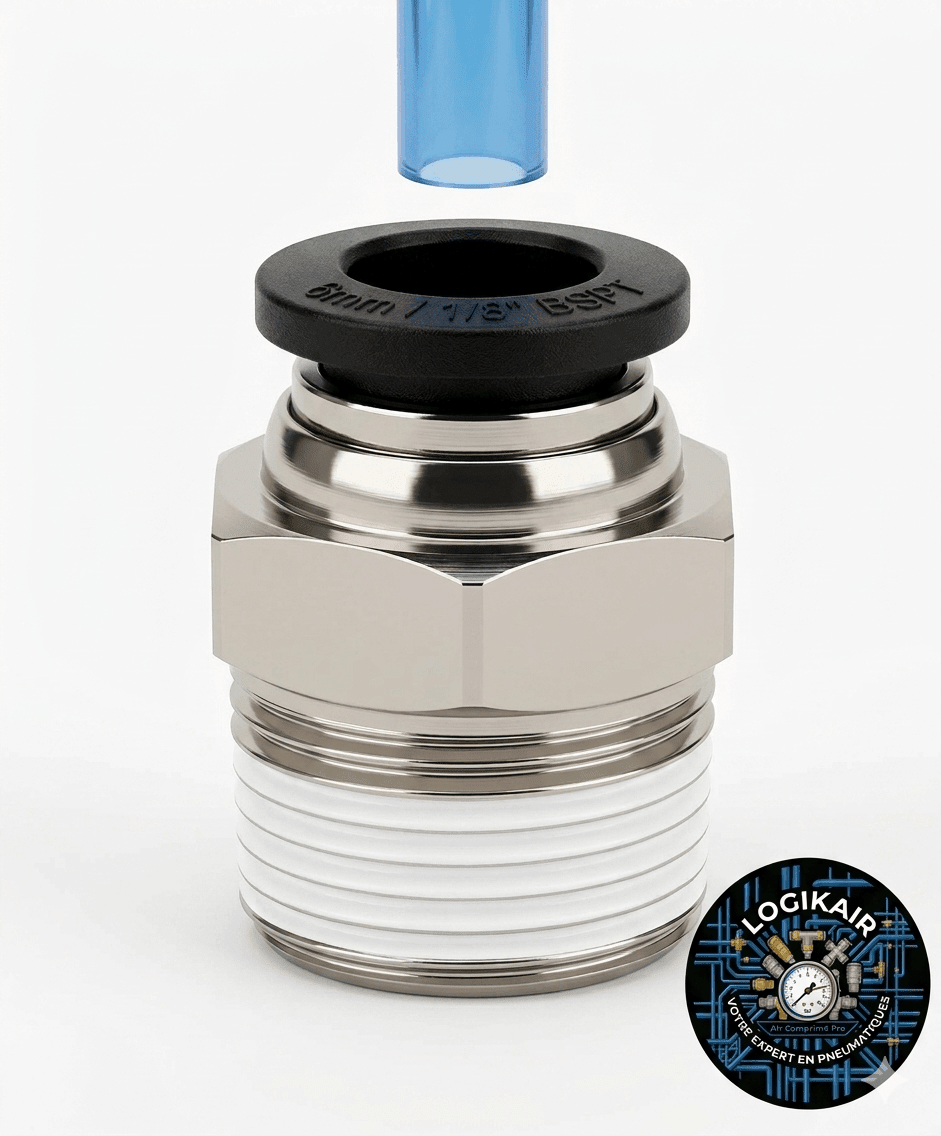 Raccord Pneumatique Cannelure ø8 mm – Filetage Mâle 1/4" BSP