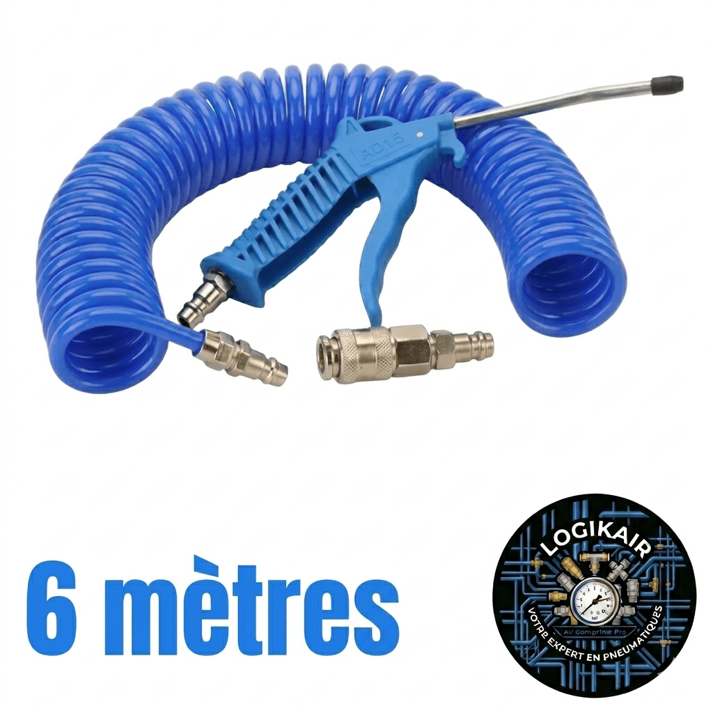 Kit Soufflette Pneumatique + Tuyau Spiralé 3m – Raccord ISO B 1/4"